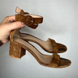Gianvito Rossi Tan Suede Ankle-Strap Block Heel Sandals